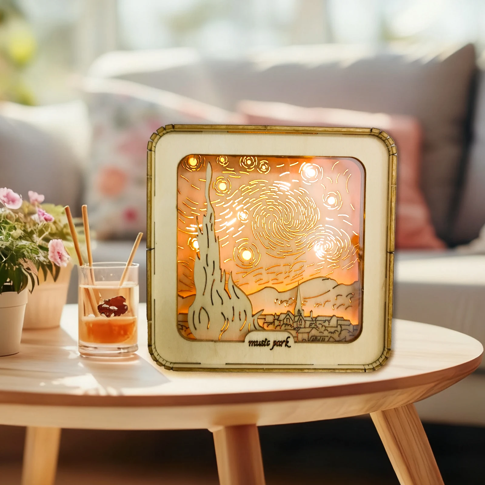 

3D Wooden Puzzles For Adults Starry Sky Model Kit Night Lights Desk Decorations Birthday Gifts For Women