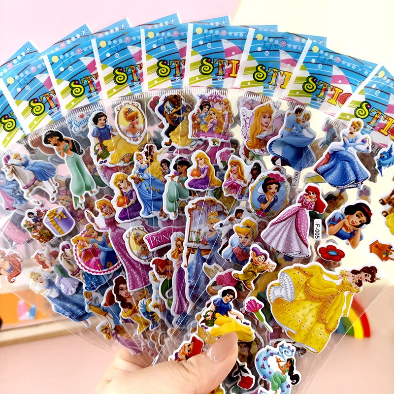 12PCS Anime Disney Princess Snow White Stickers Kawaii Cute Waterproof 3D Dimensional Stiker Puffy Bulk Book Sticker Toy Gift
