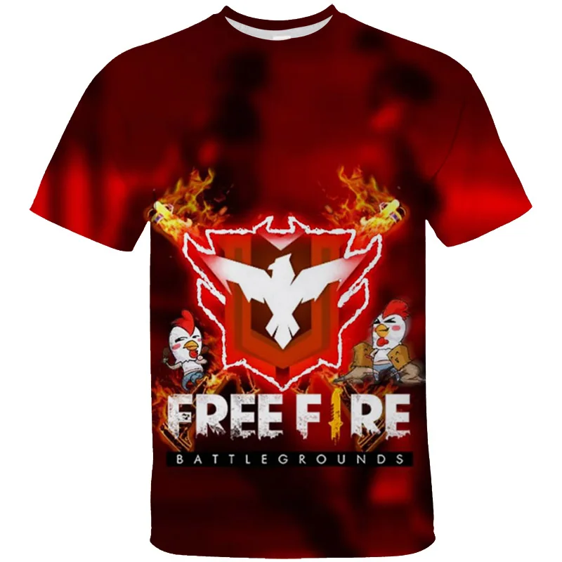 Kids Adults Free Fire Garena Tshirt 90-160cm Size Hip-hop Street T Shirt Anime Fun Game Pattern Clothing T-shirt Casual Tops Y2k