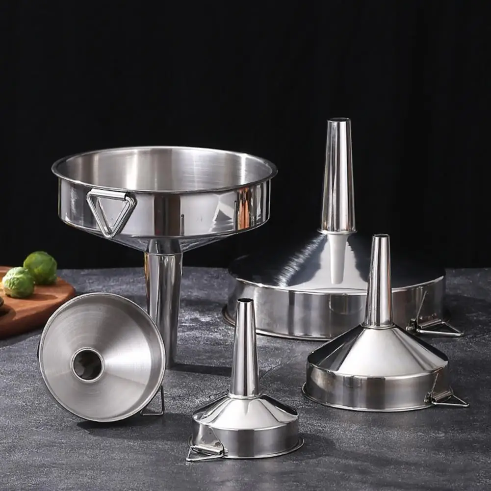 8-16cm Liquid Funnel Stainless Steel Oil Funnel Food Powder Transfer Gadget Ports For Transferring And Filling Kitchen Tools