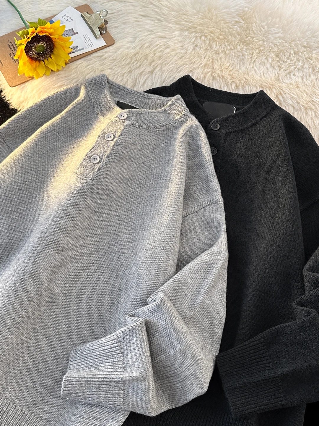 

Мужская трикотажная футболка Cleanfit Heavyweight Henley свободного кроя с длинным рукавом, модная осенняя модель