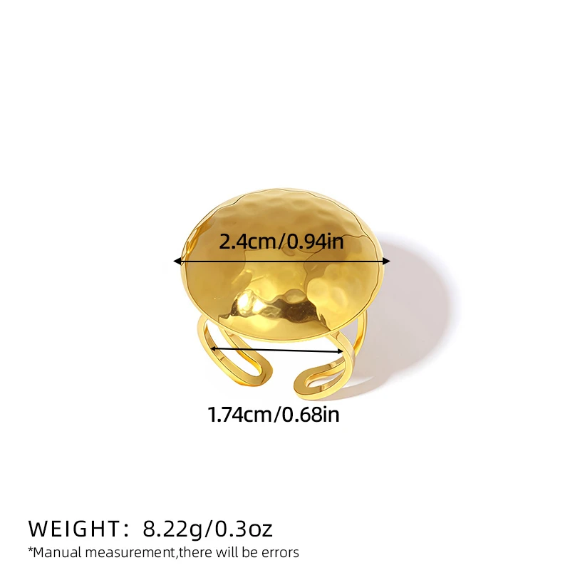 Stainless Steel 18K Chubby Disco Hammer Grain Square Ring/Earrings Personalized Gold Color Texture Waterproof Charm Jewelry
