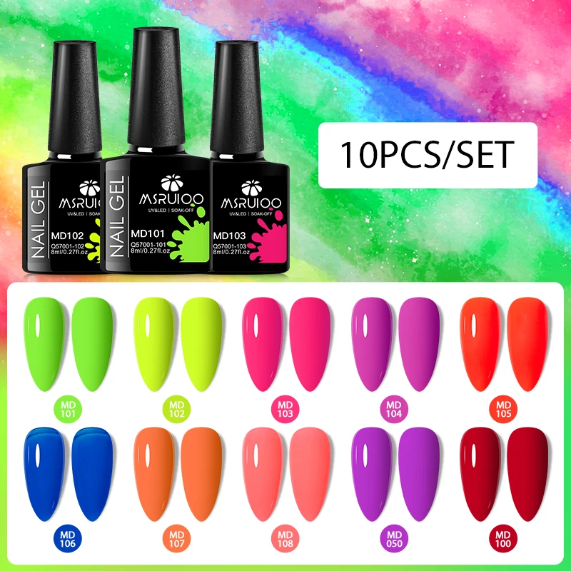 MSRUIOO, 10 Uds., juego de esmalte de uñas en Gel, suministros para uñas, colorido, rosa, rojo, desnudo, colorido, Nail Art, uñas en Gel, Kits de manicura de larga duración