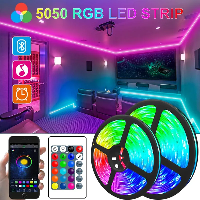 5050RGB LED Light Strip LED Light Strip Flexible Tape for Bedroom with Remote App Control TV Desktop Backlight Diode for Party