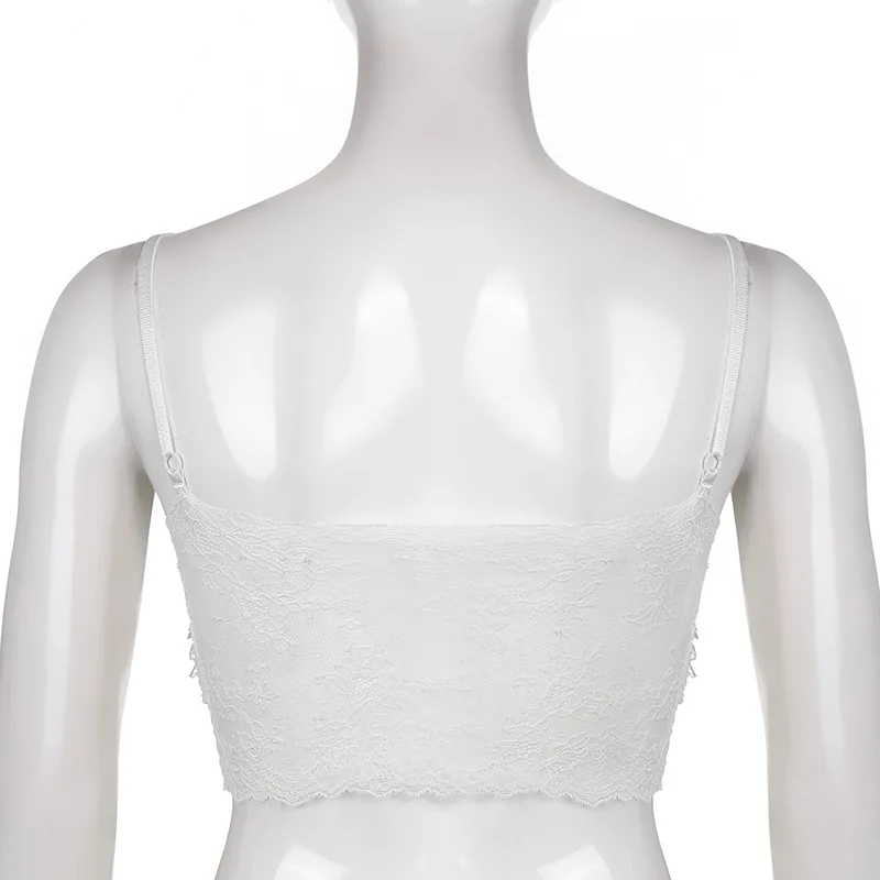 Top de corsé con volantes de Lolita blanca para mujer, ropa Y2K Harajuku Kwaii, camisola básica de encaje, Tops cortos de estética de lazos dulces góticos Pastel