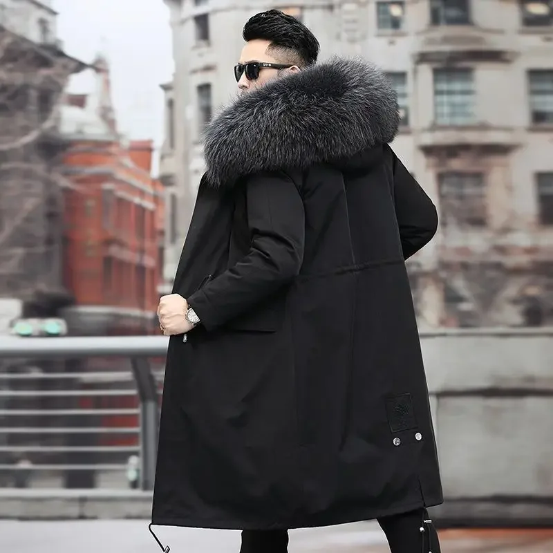 Fur Lined Parkas Men Faux Fur Coat Big Size Hooded Warm Long Fox Fur Coat Snowsuit High Quality Men Clothing Zipper Long Sleeve - Image 6