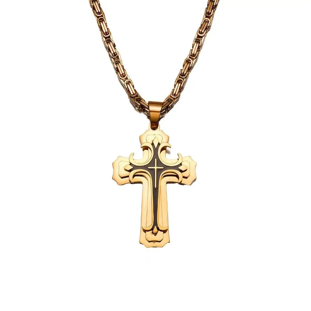 Fashionable Three-layer Gold-plated Cross Necklace Pendant Hip-hop Necklaces for Men Cross Stainless Steel Jewelry Anniversary G