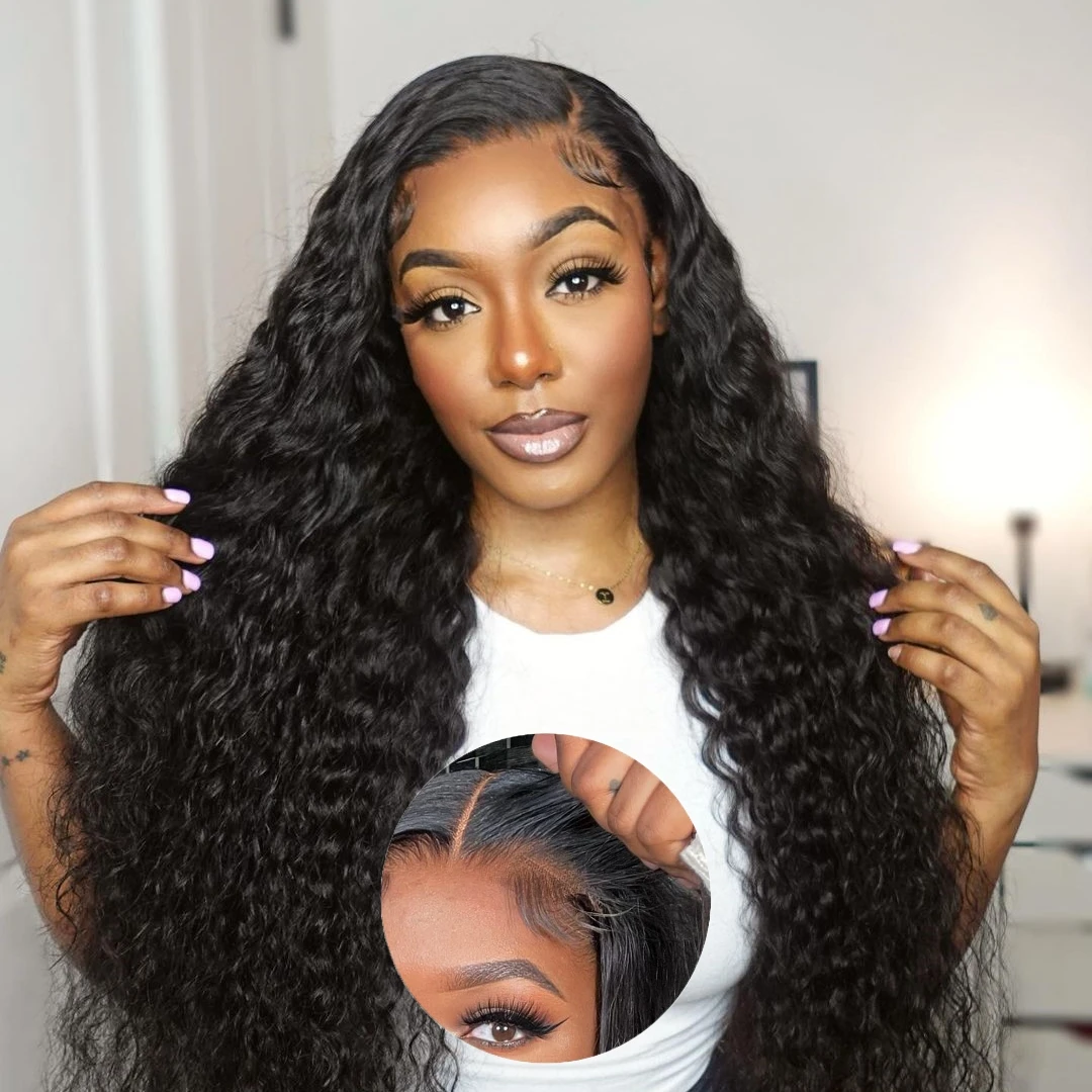 Deep Wave 5x5 6x4 HD Lace Closure Glueless Wig Human Hair Pre Plucked 180% Wear and Go HD Transparent Lace Front Wigs for Women