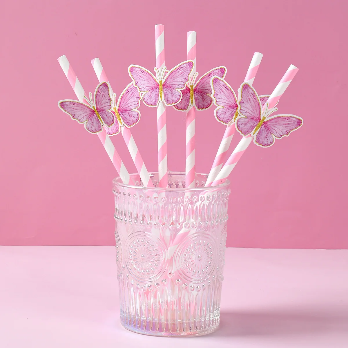 Pink Butterfly Paper Straw Girls Birthday Party Supplies Purple Butterfly Birthday Decoration Butterfly Theme Baby Shower Decor