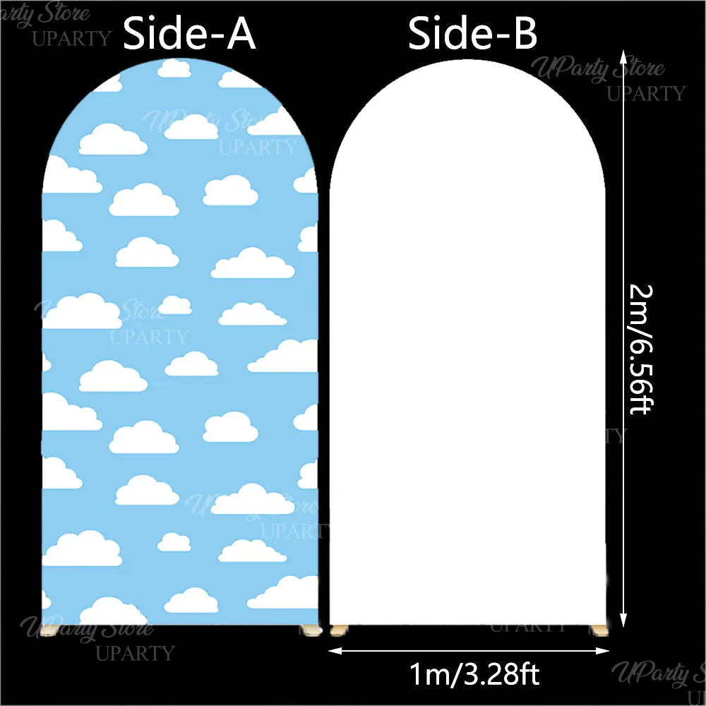 Weißer Wolkenbogen-Hintergrund, blauer Himmel, Wolke, bedruckt, Chiara-Oberteil, runder Standbogen-Abdeckung für Babyparty, Pilot, Geburtstagsdekoration – Detail 2