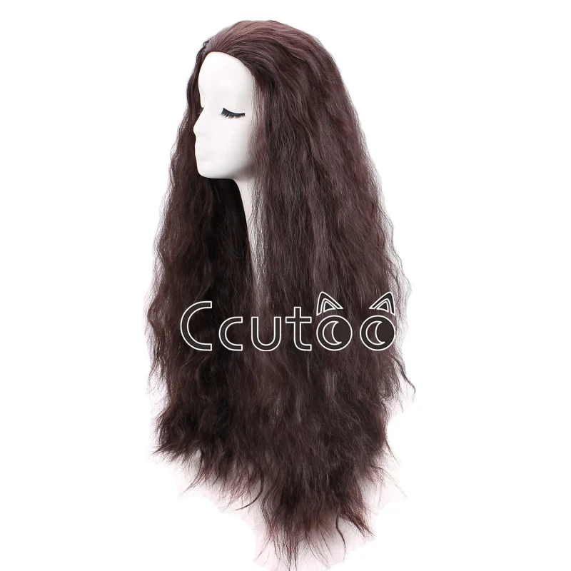 Ccutoo peruca de cabelo sintético moana cosplay perucas princesa cosplay longo encaracolado peruca marrom halloween resistente ao calor perucas femininas + peruca boné