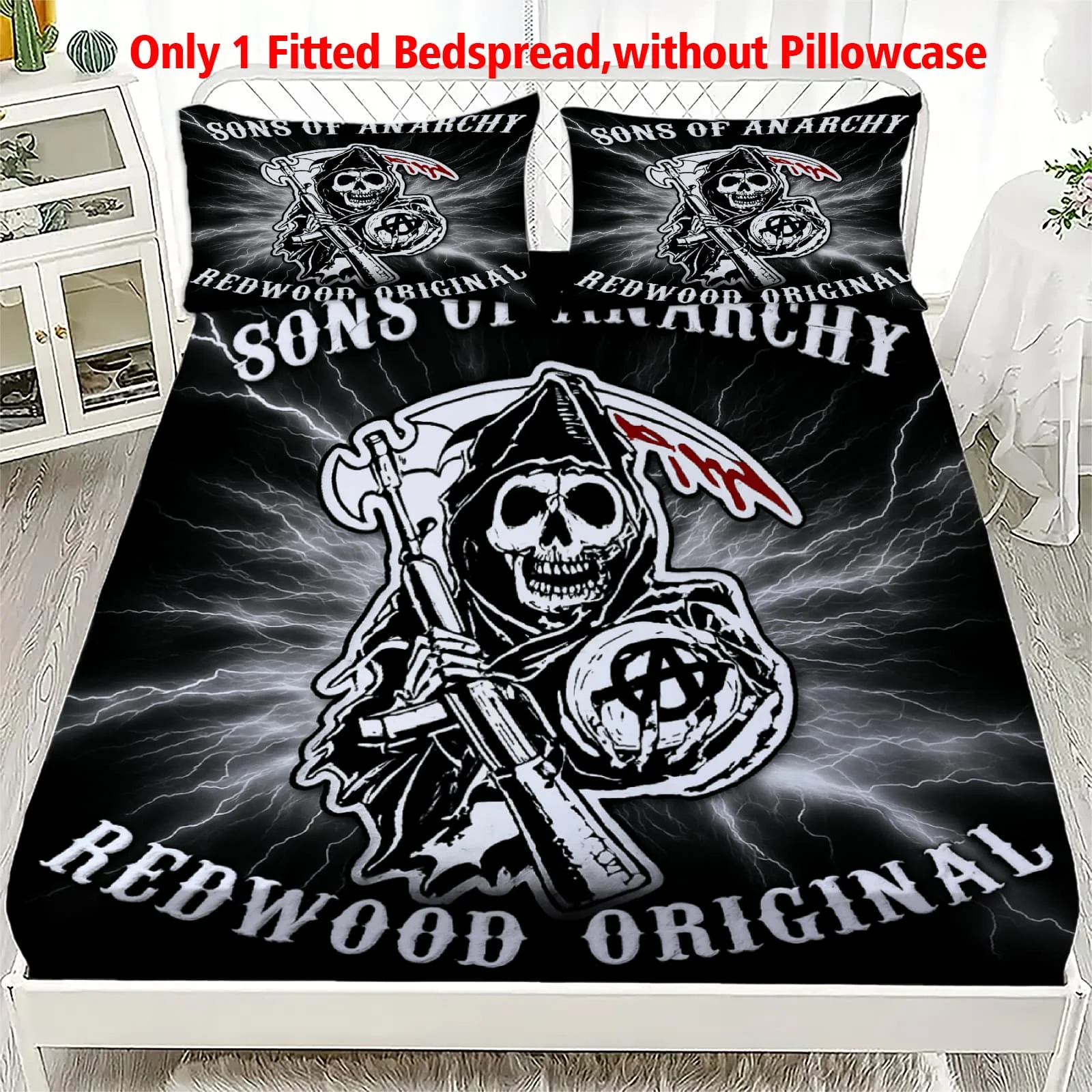 1pc Sons of Anarchy Reaper LightningPrint Fitted Sheet Deep Pocket Elastic Mattress Cover Single Double Queen King Bedroom Decor