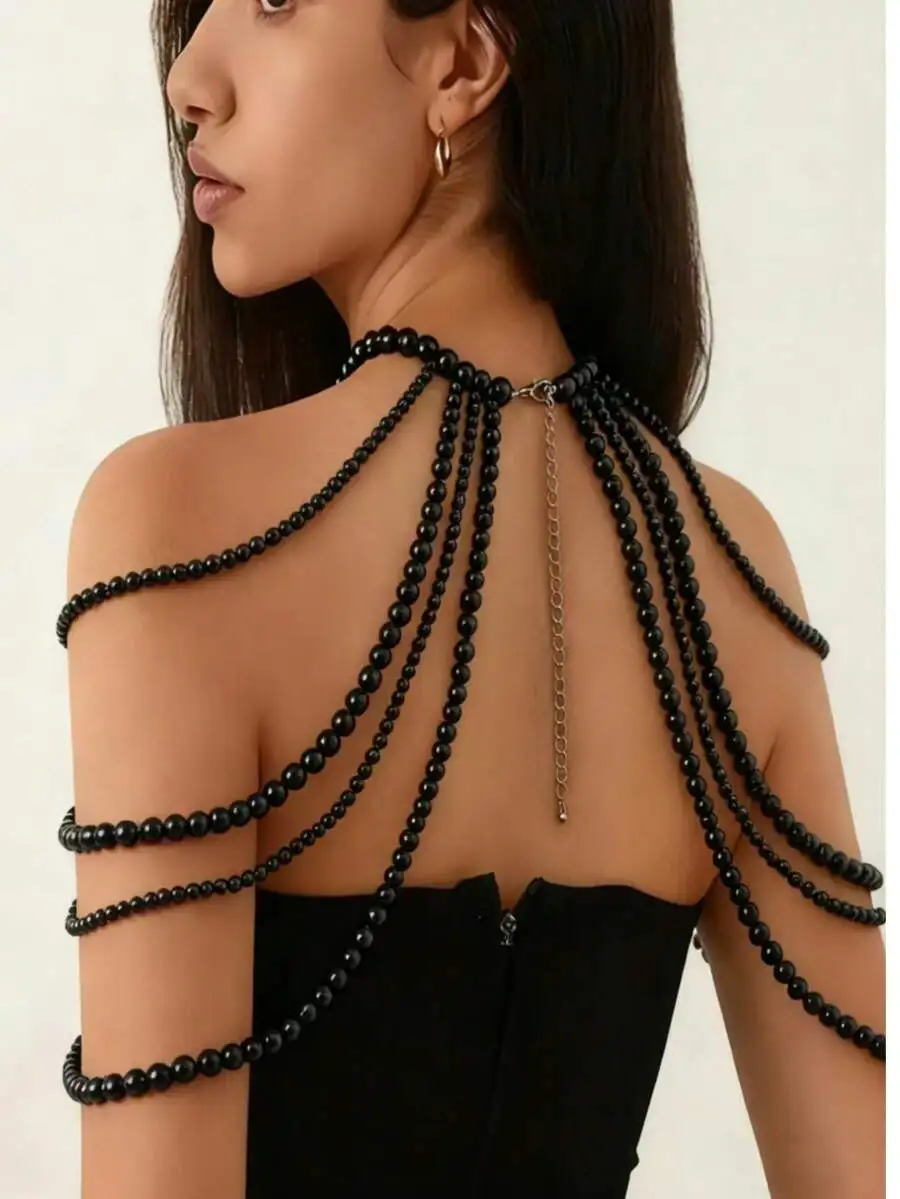 

Multi-Layer Black Beaded Shoulder Chain Body Jewelry For Women