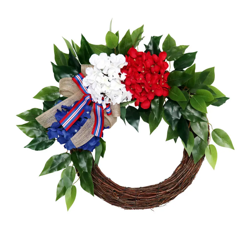 1Pcs Independence Day Wreath Imitation Hydrangea Festival Garland Front Door Decor Party Prop Holiday Decoration Floral