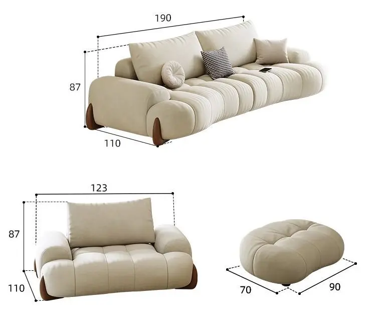 Modern simple small apartment living room household curved sofa Internet celebrity large apartment cream style fabric piano key