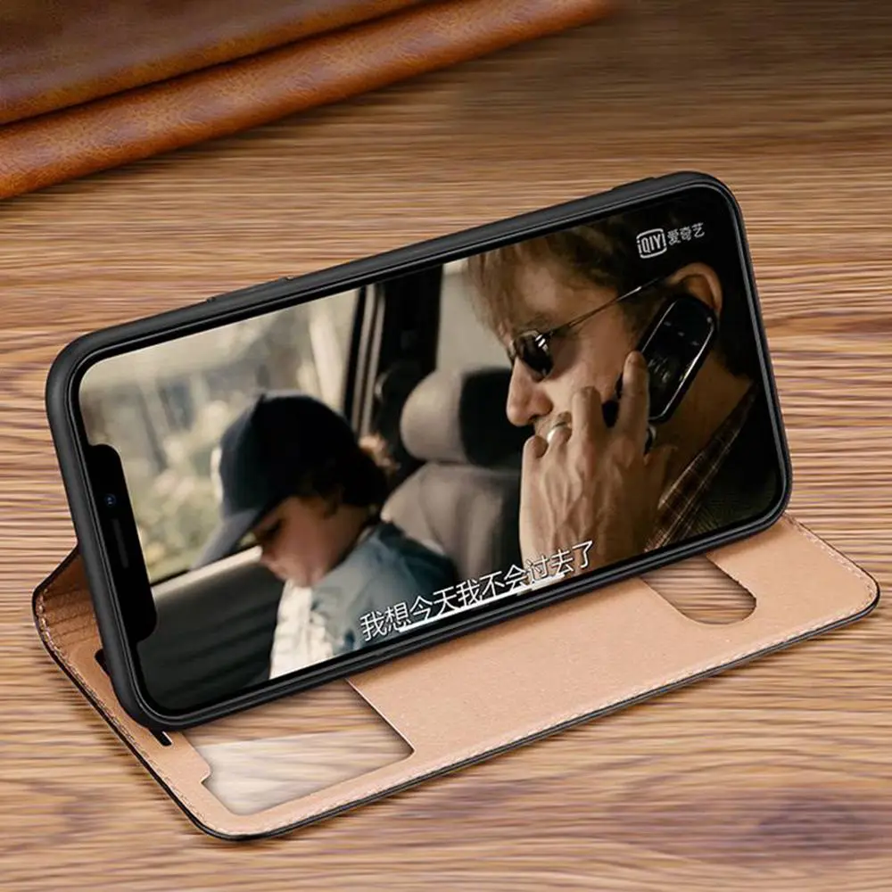 Genuine Leather Case For Iphone 11 12 13 14 15 Pro XS Max Case For X XR Window View Coque For Iphone 12 13Mini 14 15 Plus Cover
