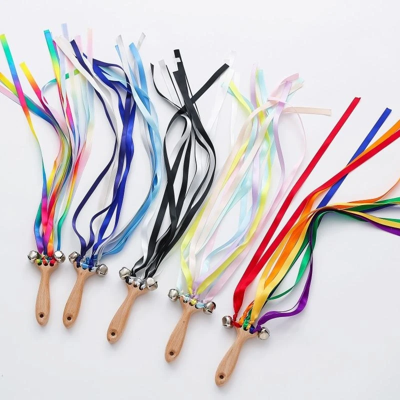 เด็กมือว่าวริบบิ้นลำแสงไม้กายสิทธิ์ยางกัดการรับรู้สีประสาทสัมผัสพิมพ์ริบบิ้นเด็กสั่นของเล่นของขวัญอาบน้ำ15UB