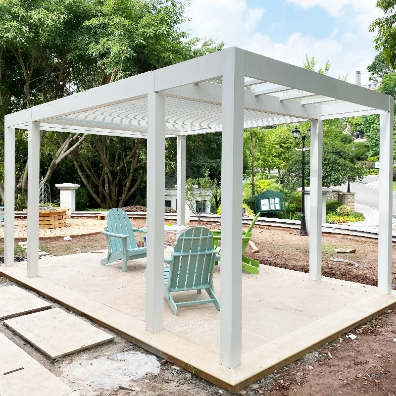 gh-Waterproof Motorized Aluminio Louver Gazebo Ultraviolet-Proof Bioclimatic Garden Patio Yard Outdoor Entertaining Pergola