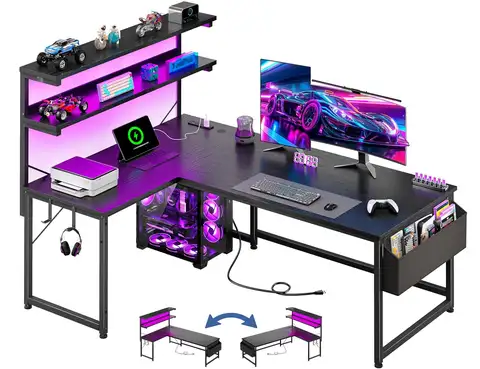 53" L Shaped Gaming Desk with No Side Bar Shelf for Small Space | Side-Bar-Free Open Side;Unobstructed Side, Customized