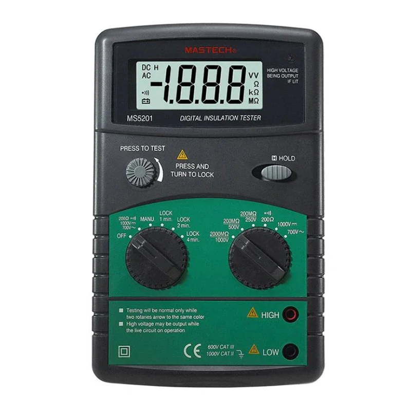 MASTECH MS5201 Digital Insulation Resistance Tester Mega Ohm Sound & Light Alarm Genuine Megometro for Electrical Safety Testing