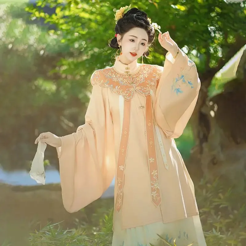 

Original Chinese Ming Dynasty female Hanfu horse skirt cloud shoulder embroidery fresh elegant fairy Hanfu dress set