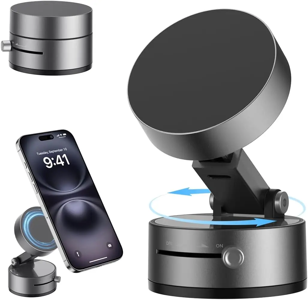 

Bonola Vaccum Suction Cup Magnetic Car Phone Holder 360° Rotate Bracket for iPhone/Android Mobile Phone Use in Car/Gym/Mirror