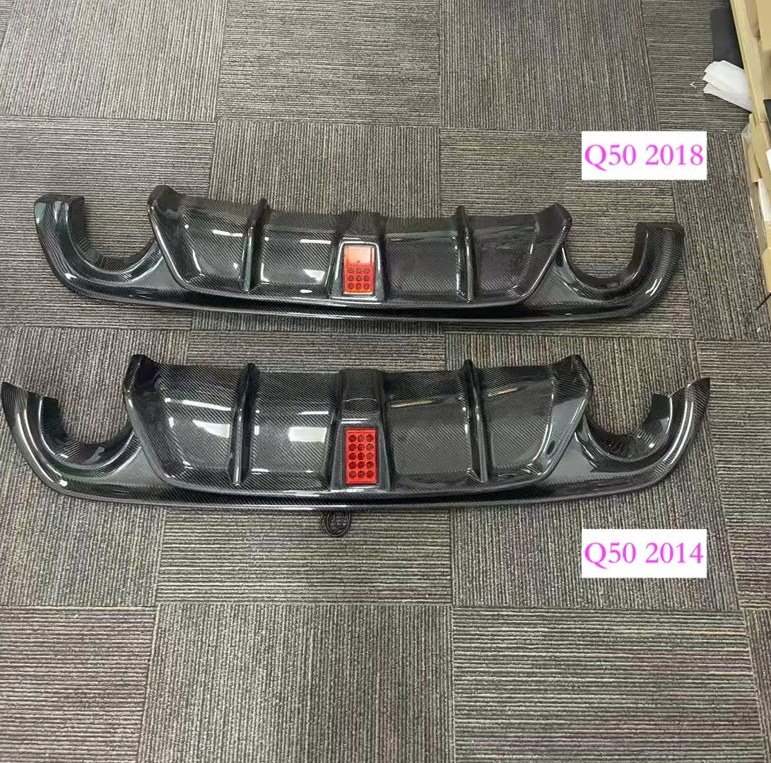 Диффузор MRD для Infiniti Q50 2014-2017 Q50 2018 + задний бампер из настоящего углеродного волокна, задний диффузор, задние губы со светодиодной подсветкой