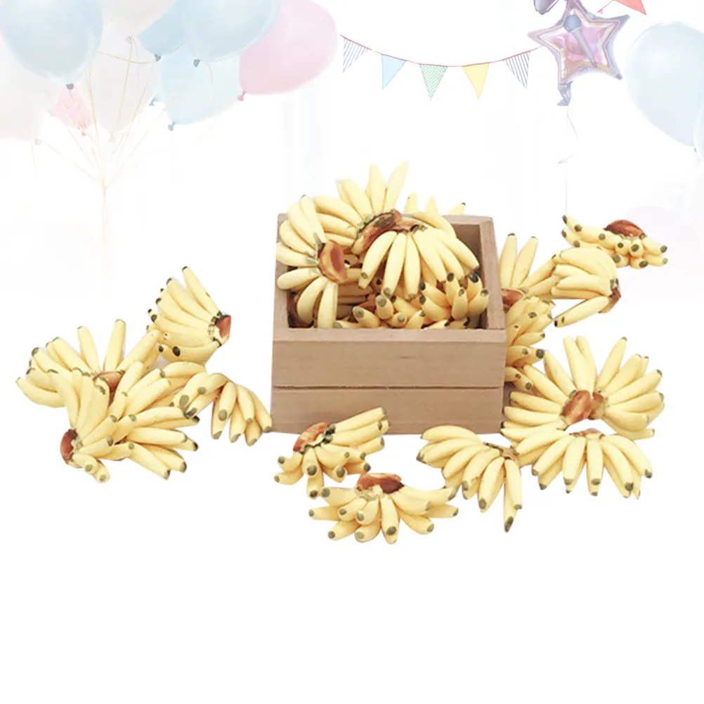 

Mini 5 Bunch Banana Handmade Resin Decorative Fruit Craft Room Decor Miniature Household Ornament for Kids Mini House Living