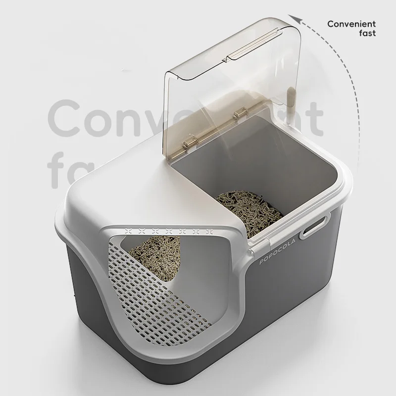 Corridor Style Cat Litter Box Fully Enclosed Grey Large Space Cat Toliet Splash Proof Odor Proof Cat House Luxury FashionPetNest