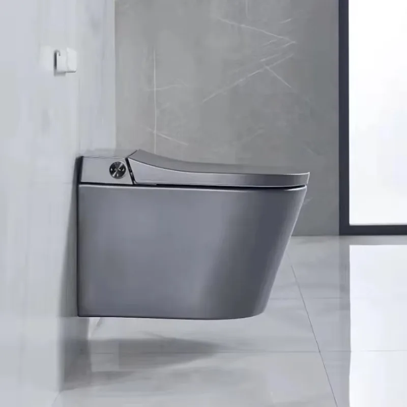 New Design Bathroom Ceramic Wall Mount Drain Intelligent Automatic Matt Grey Color Wall Hung Smart Toilet Bowl with Bidet