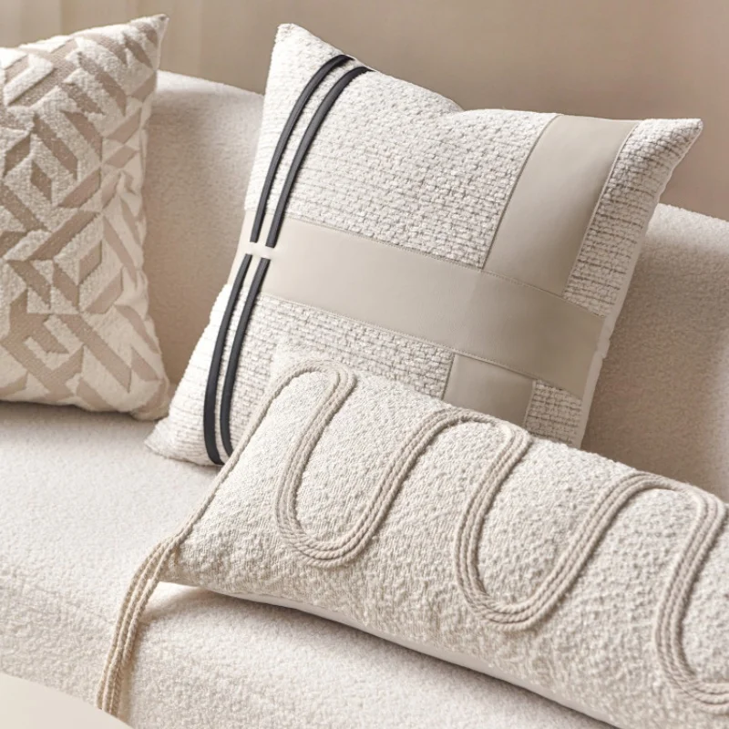 Luxury Ivory Geometric Pillows Soft Cream Color Cushion Case Modern Decorative Pillow Cover For Sofa Chair Home Decorations