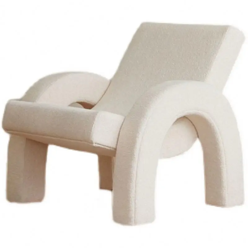 Cream Style  Chair Living Room Furniture Curved Armrest Single Sofa Chair Wood Frame Fabric Hotel Solid Nordic Chair