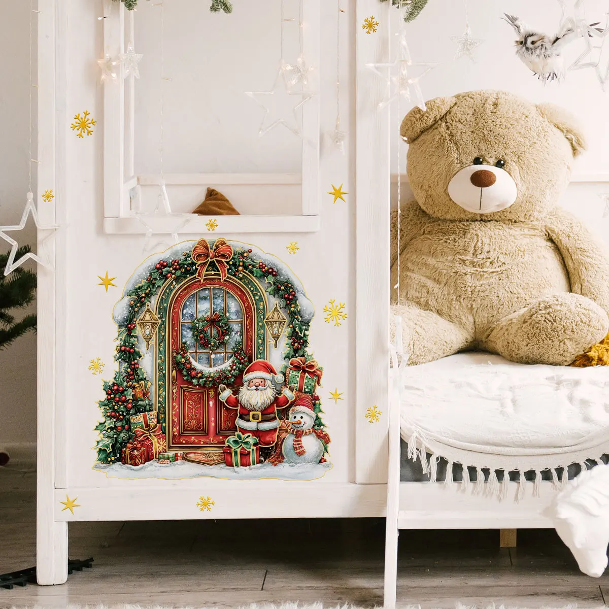 

Santa & Snowflake Wall Decals - Removable Christmas Star Stickers for Kids' Room Holiday Decor