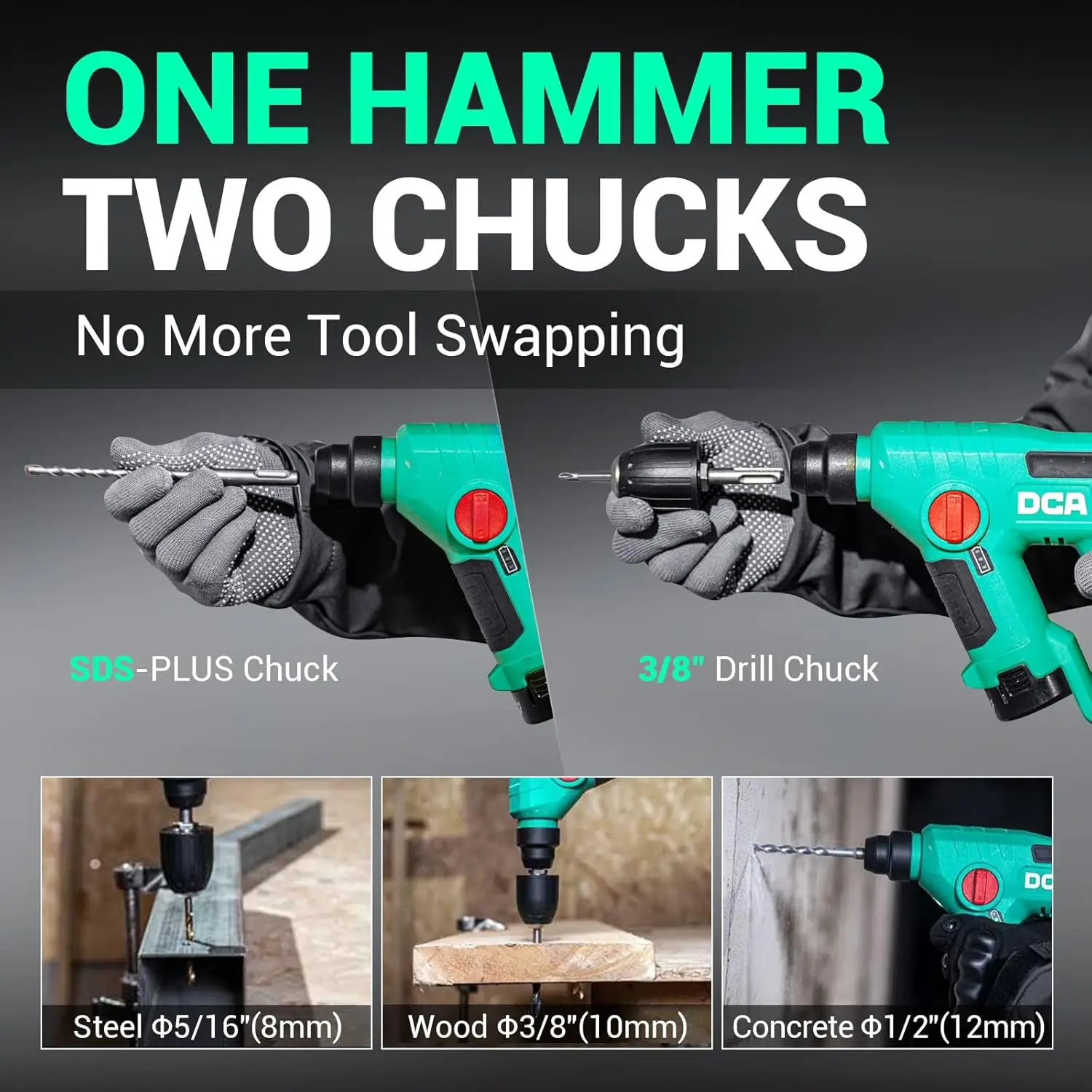 مجموعة مثقاب مطرقة SDS-Plus اللاسلكية 12 فولت، مثقاب متغير السرعة 3 في 1، بطارية 2 × 2.0 أمبير في الساعة، 0-900 دورة في الدقيقة/5600 BPM، ظرف 3/8 بوصة، 4 مثقاب ثنائي #3