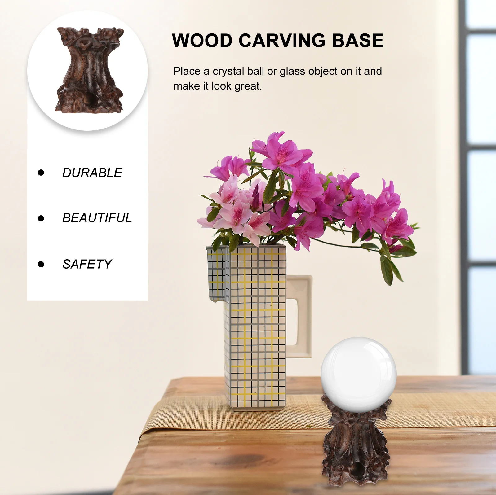 

1pc Wood Crystal Ball Pedestal Natural Wood Carving Base Decor Display Stand For Crystal Glass Orbs Lightweight Holder