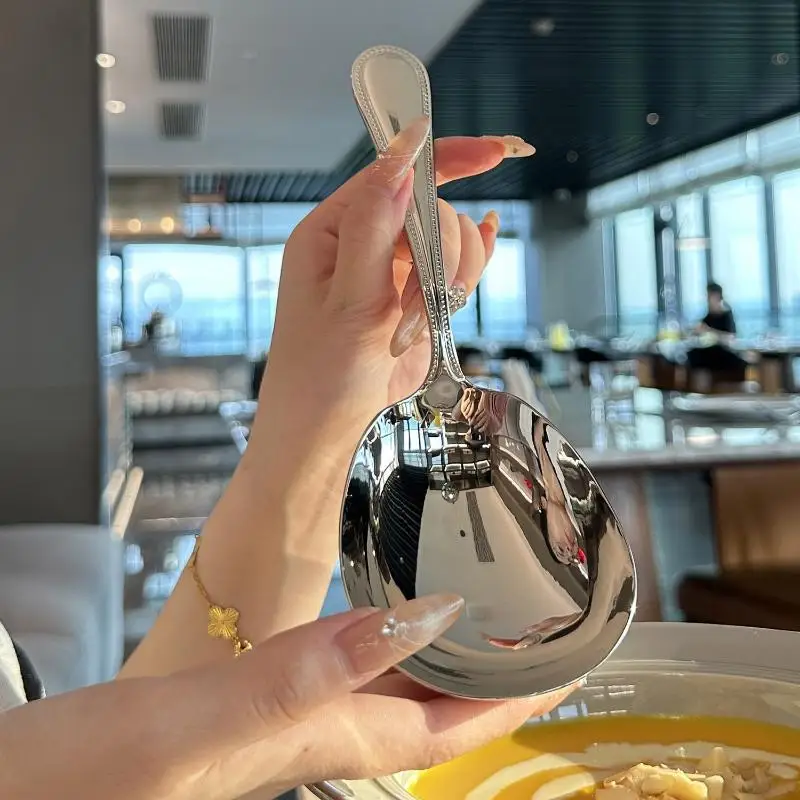 الفولاذ المقاوم للصدأ ملعقة أرز ملعقة شوربة المنزلية المشتركة ملعقة لخدمة الأرز فندق مطعم تخدم ملعقة تقاسم ملعقة #6