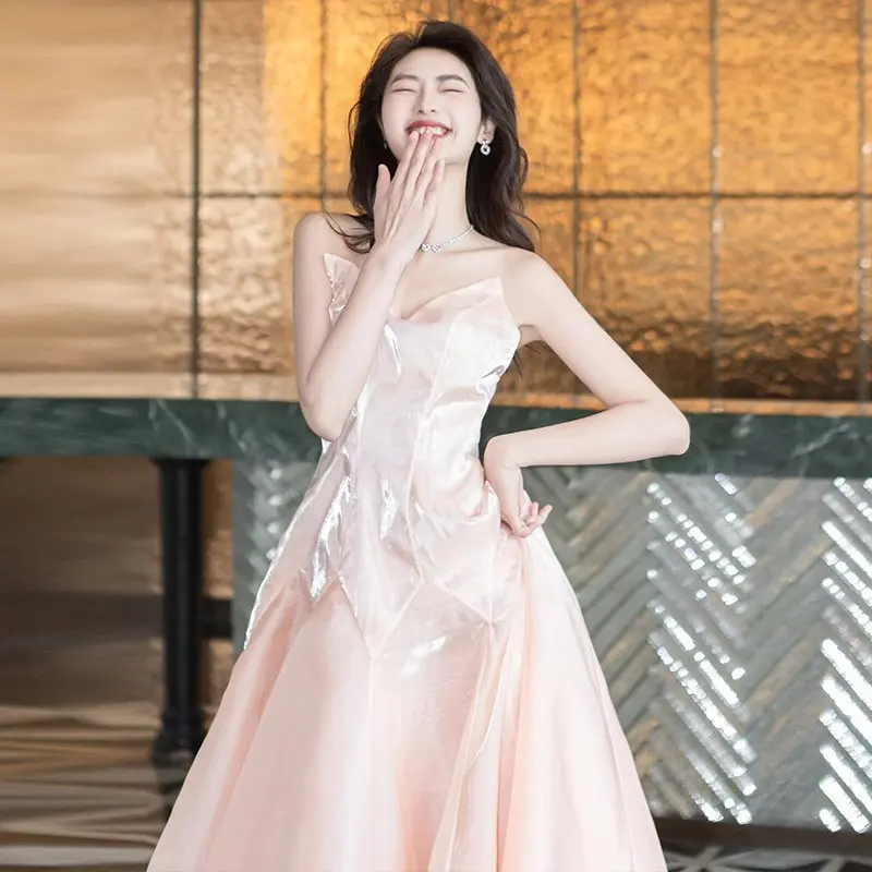 

Elegant Pink Morning Robe Wedding Dress Luxury Minimalist Backless Long Evening Gown for Women Bridal Gown Chic Style