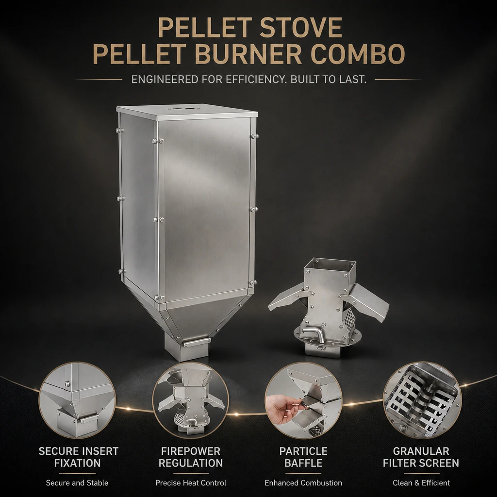 Portable Wood Stove with Pellet Burner Hopper, Stainless Steel Camping Tent Stove Kit for Outdoor Cooking, Hunting, Fishing