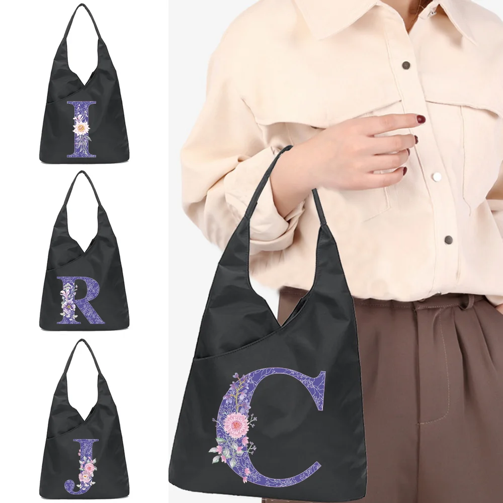 

Purple Flower Series Handbag for Women Tote Bag Soft Environmental Cosmetic Storage Reusable Harajuku Style Small Sundries Packs