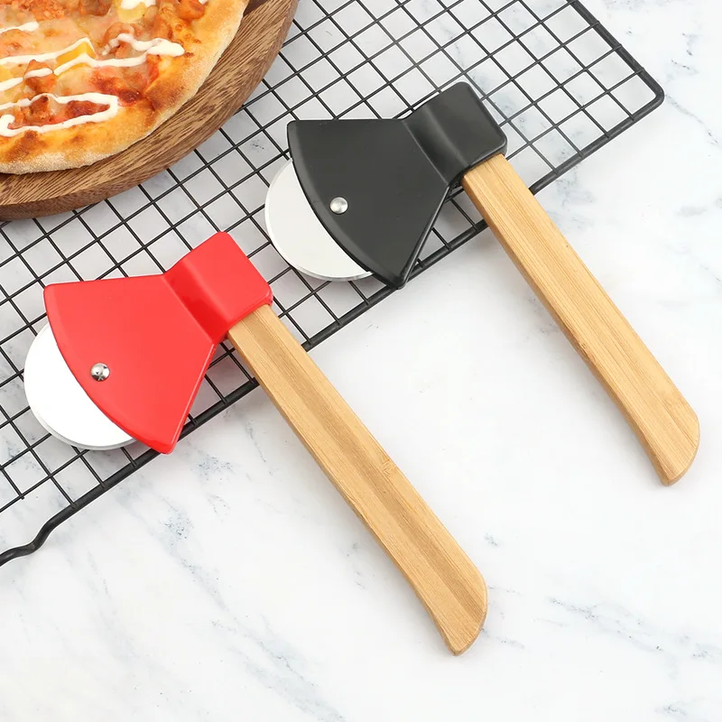

Axe Pizza Cutter Kitchen Stainless steel Restaurant pizza axel tool Axe Pizza Cutter with Bamboo Handle and Sharp Rotating Blade