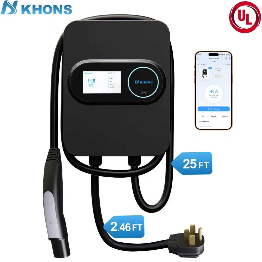 

KHONS Level2 EV Charging Station NEMA 14-50 240V 48A Home Fast Intelligent Charging Suitable For Tesla ModelY/3/X/S/Cybertruck