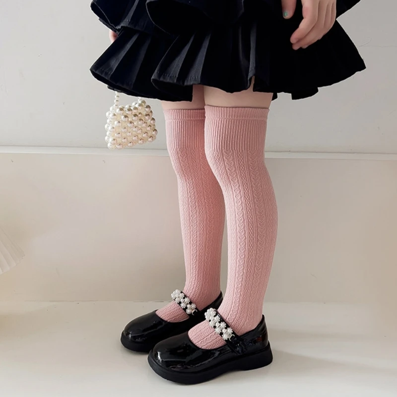 1 Pair Cotton Stockings Kids Over the Knee Socks for School Daily Comfortable and Warm Girls Knee High Socks Solid Color