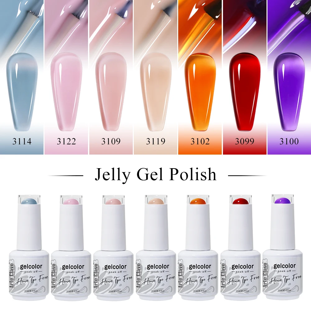 Arte Clavo 15ml Jelly Gel Nail Polish 70 Colors Red Semi Translucent Gel Nails Art Nail Supplies Soak off UV Nails Gel Varnish