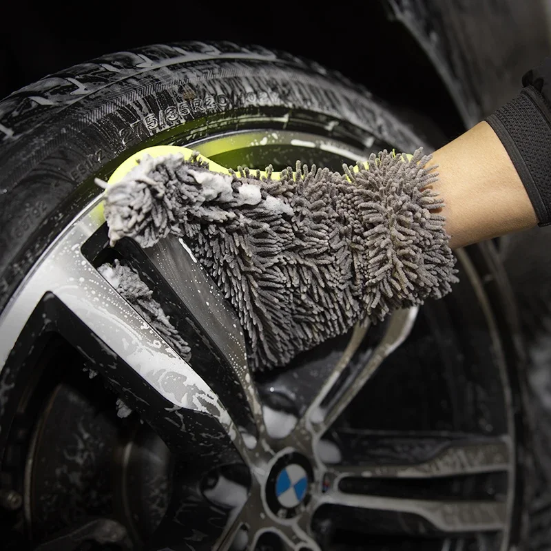 

Перчатки из синели из микрофибры для мытья автомобиля, толстые варежки для чистки автомобиля, восковые детали, водонепроницаемая щетка, двусторонние перчатки для ухода за автомобилем