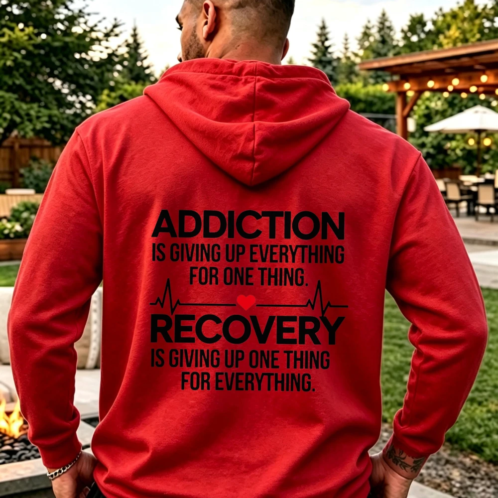 Addiction Recovery Quote Heartbeat Graphic Pullover Sweatshirt Sobriety Mental Health Inspirational Saying Casual Streetwear Top