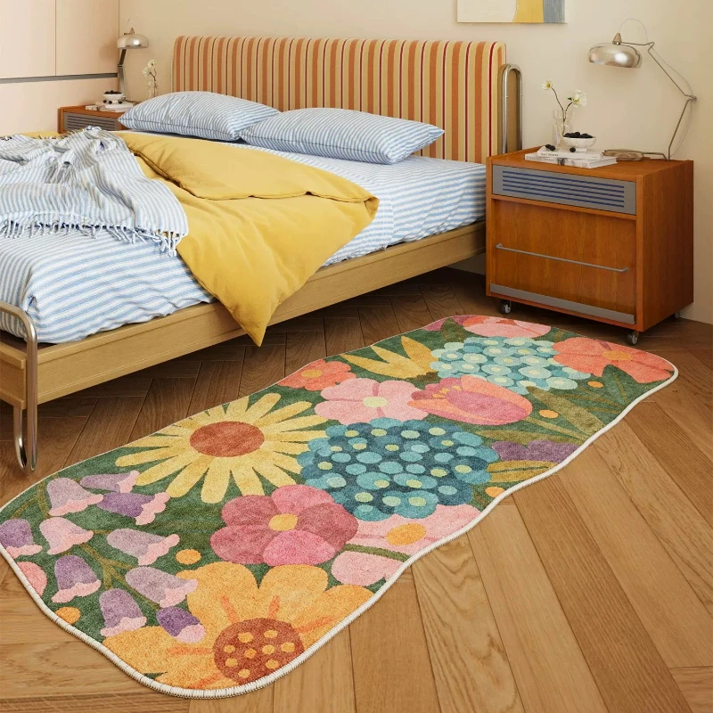 Floral Pattern Bedroom Decor Carpet Dopamine Colors Carpets for Living Room Washable Bedside Floor Mat Anti-slip Lounge Soft Rug