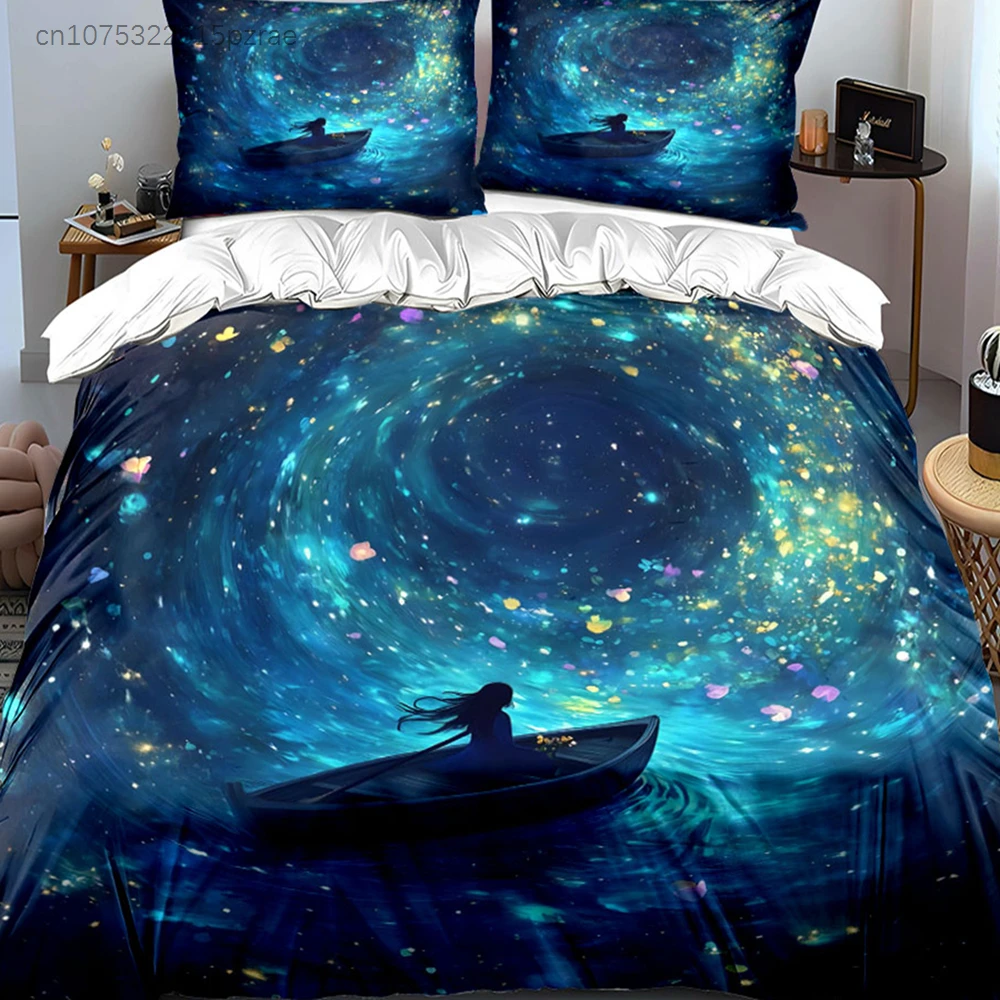 Mystical Boat Journey Decor Set Multiple Sizes kid's And adults' Bedroom Exquisite 3PC Bedding set, Gift
