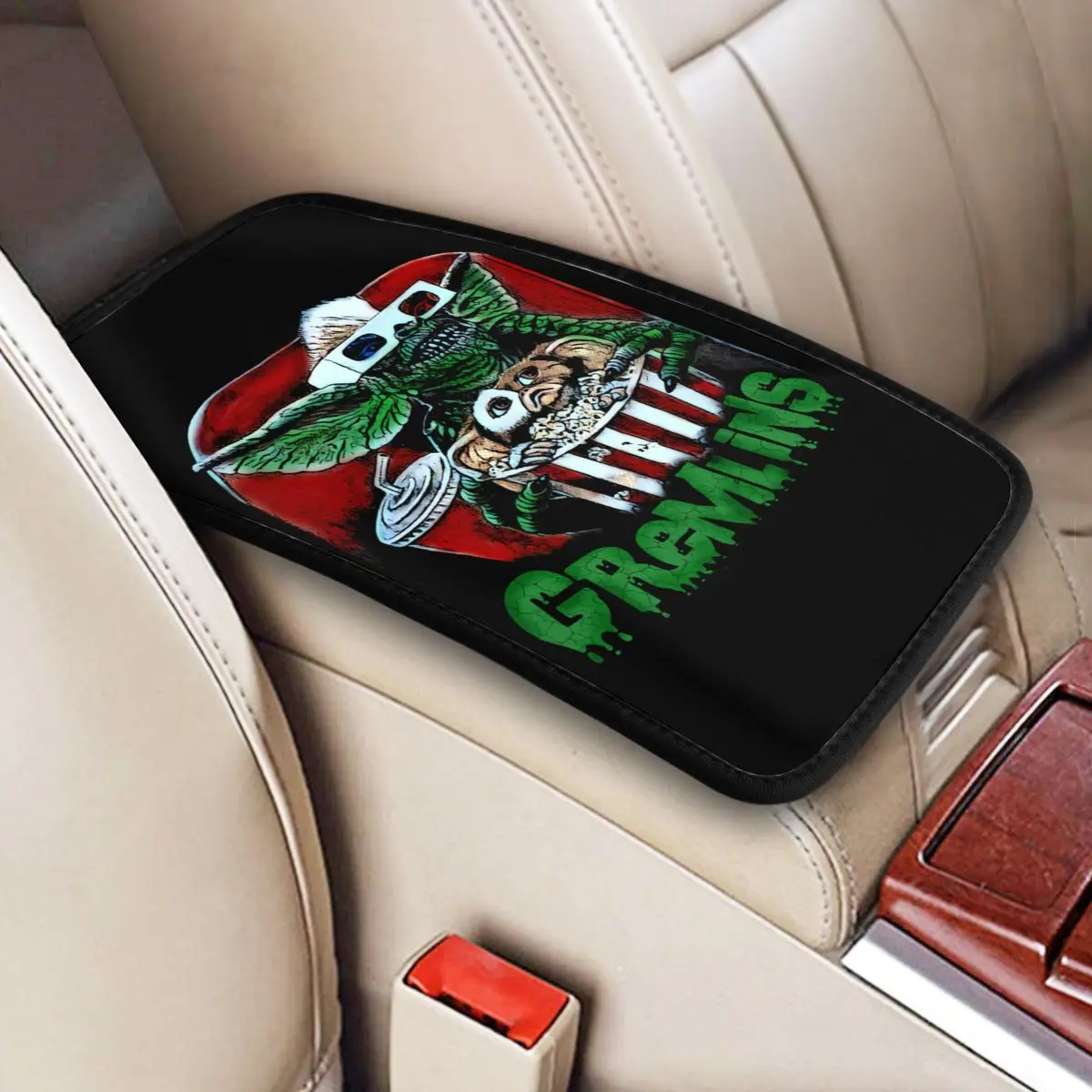 Custom Gremlins Center Console Pad Box Gizmo 80s Movie Mogwai Horror Retro Car Armrest Cover Mat Protective Interior Cushion