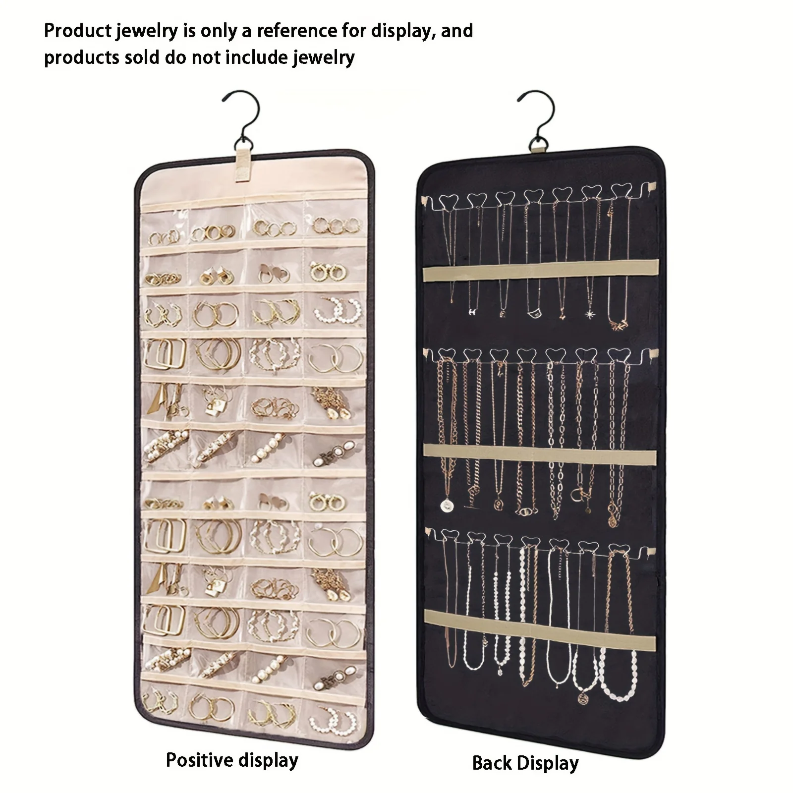 

Fabric Jewelry Haven - Double-Sided 48-Pocket Organizer with Metal Hook - Versatile Wall, Closet, or Door Mount - Clear Earring