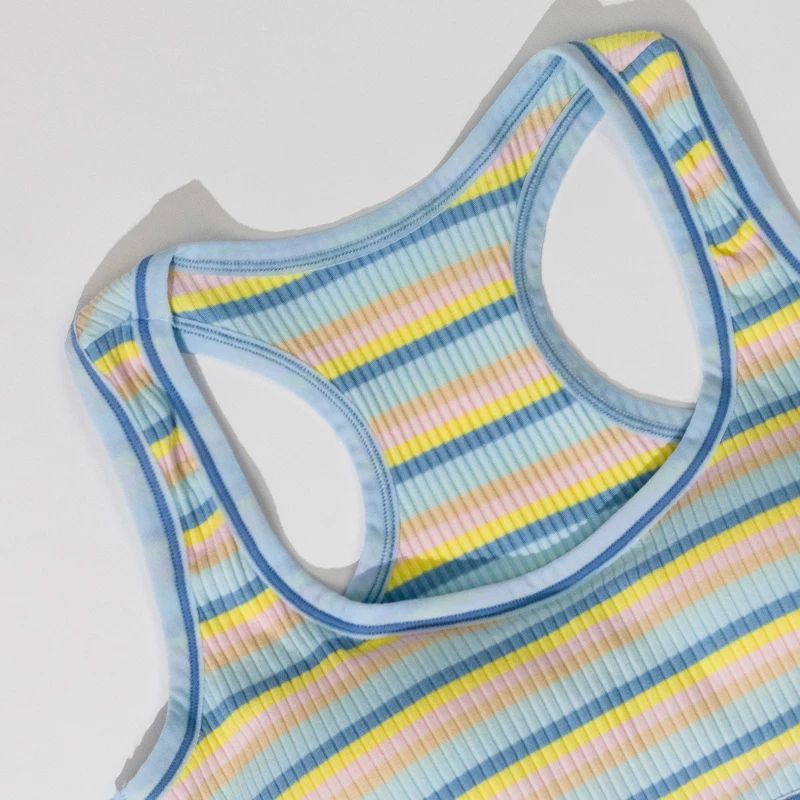 Cotton Bra With Padding No Steel Ring Breathable And Comfortable Colorful Stripes Bra